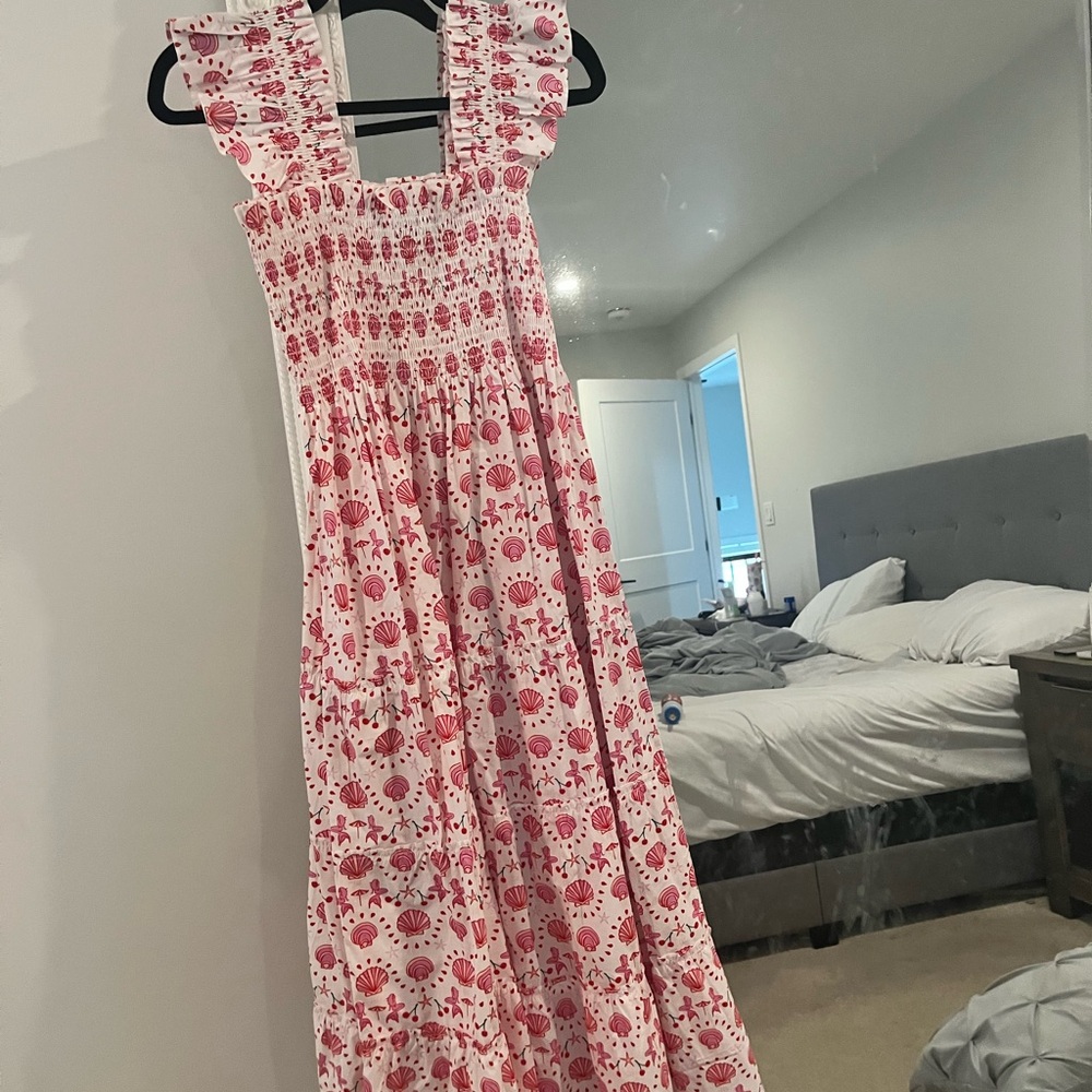 Hill House Pink Shell-Print Smocked Maxi Dress